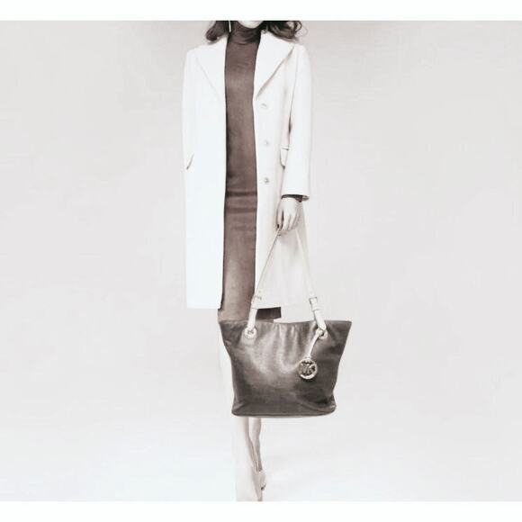 Michael Kors leather bag medium pewter grey tan gold - Picture 1 of 17